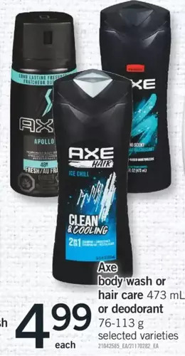 Fortinos Axe body wash or hair care or deodorant offer
