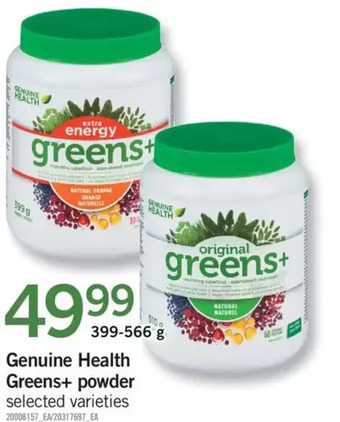 Fortinos Genuine health greens+ powder offer