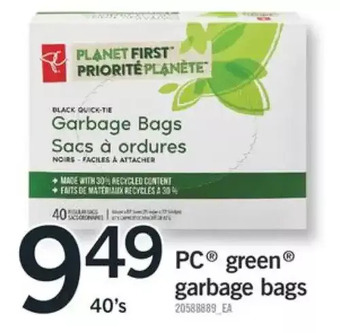 Fortinos Pc green garbage bags offer