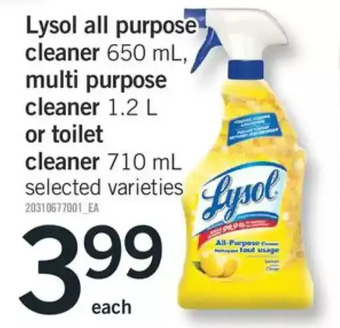 Fortinos Lysol all purpose cleaner, multi purpose cleaner or toilet cleaner offer