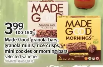 Fortinos Made good granola bars, granola minis, rice crisps, mini cookies or morning bars offer