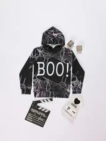 SheIn Girls 1pc letter and spiderweb print hoodie offer