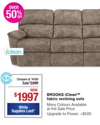 La Z Boy Brooks iclean™ fabric reclining sofa offer