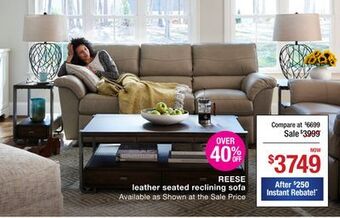 La Z Boy Reese leather seated reclining sofa offer