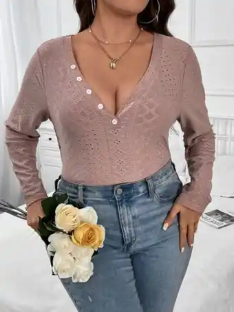 SheIn Plus eyelet embroidery button front tee offer