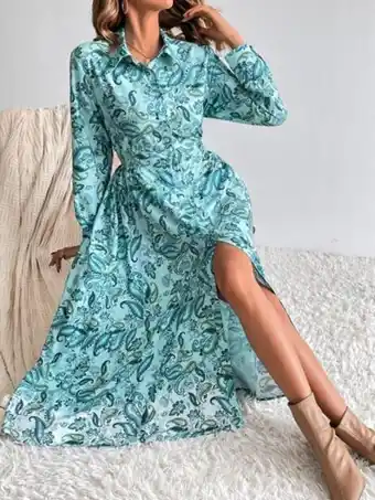 SheIn Paisley and floral print button front shirt dress offer