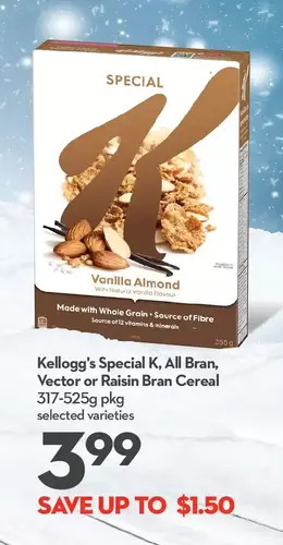 Longo's Kellogg's special k, all bran, vector or raisin bran cereal offer