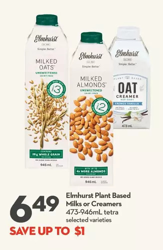 Longo's Elmhurst plant based milks or creamers offer