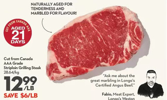 Longo's Cut from canada aaa grade striploin grilling steak offer