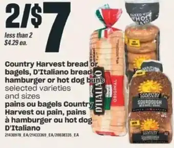 Valu-mart Country harvest bread or bagels, d'italiano bread, hamburger or hot dog buns offer