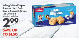 Longo's Kellogg's rice krispies squares, nutri grain bars or special k crisps offer