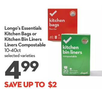 Longo's Longo's essentials kitchen bags or kitchen bin liners liners compostable offer