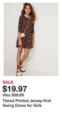 Old Navy Tiered printed jersey-knit swing dress for girls offer