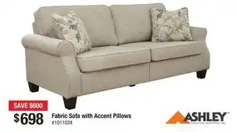 Bad Boy Superstore Ashley fabric sofa with accent pillows offer