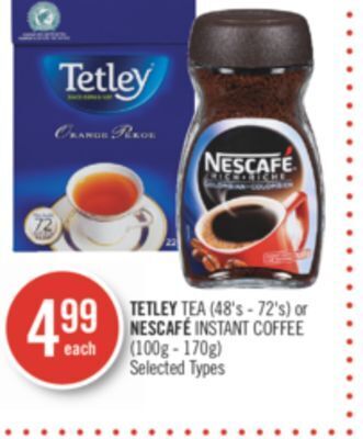 Shoppers Drug Mart Tetley tea (48's - 72's) or nescafé instant coffee (100g - 170g) offer