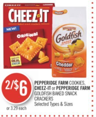 Shoppers Drug Mart Pepperidge farm cookies, cheez-it or pepperidge farm goldfish baked snack crackers offer