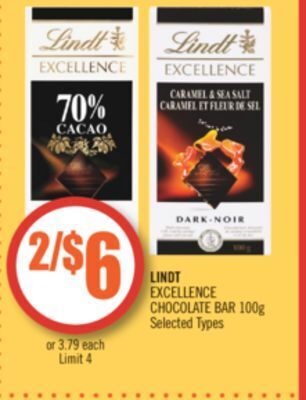 Shoppers Drug Mart Lindt excellence chocolate bar offer