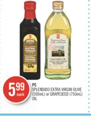 Shoppers Drug Mart Pc splendido extra virgin olive (500ml) or grapeseed (750ml) oil offer