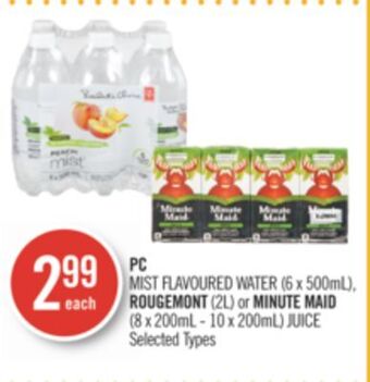 Shoppers Drug Mart Pc mist flavoured water (6 x 500ml), rougemont (2l) or minute maid (8 x 200ml - 10 x 200ml) juice offer