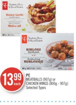 Shoppers Drug Mart Pc meatballs (907g) or chicken wings (800g - 907g) offer