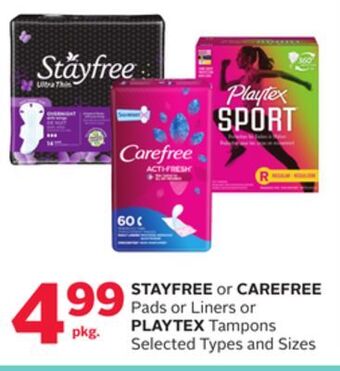 Rexall Stayfree or carefree pads or liners or playtex tampons offer