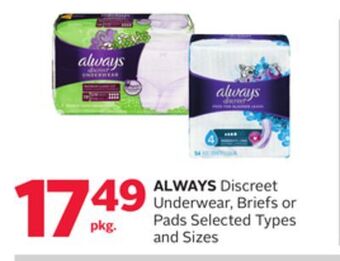 Rexall Always discreet underwear, briefs or pads offer