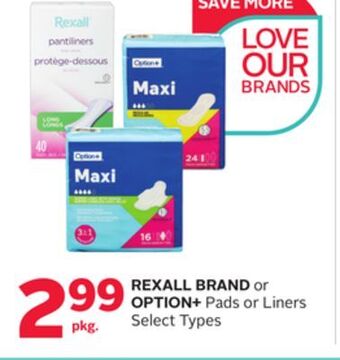 Rexall Rexall brand or option + pads or liners offer