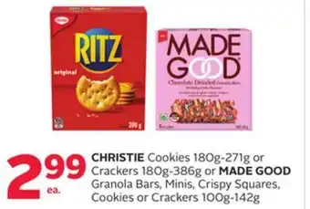 Rexall Christie cookies 180g-271g or crackers 180g-386g or made good granola bars, minis, crispy squares, cookies or crackers 100g-1 offer
