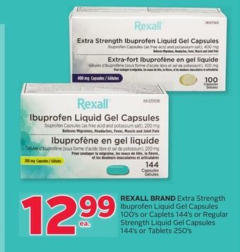 Rexall Rexall brand extra strength ibuprofen liquid gel capsules 100's or caplets 144's or regular strength liquid gel capsules 144' offer