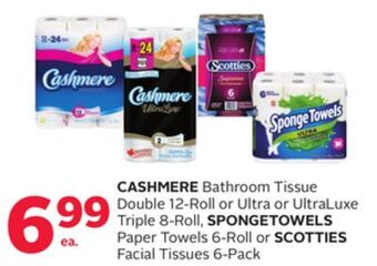 Rexall Cashmere bathroom tissue double 12-roll or ultra or ultraluxe triple 8-roll, spongetowels paper towels 6-roll or scotties fac offer