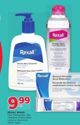 Rexall Rexall brand face moisturizers, skin cleansers, wipes, body lotion or acne care offer