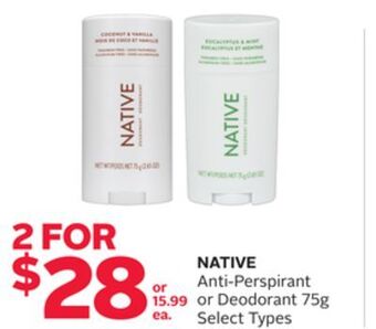 Rexall Native anti-perspirant or deodorant offer