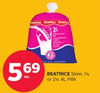 Rexall Beatrice skim, 1% or 2% 4l milk offer