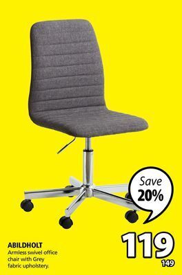 JYSK Abildholt armless swivel office chair with grey fabric upholstery offer