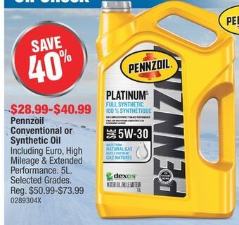 PartSource Pennzoil conventional or synthetic oil offer