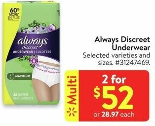 Walmart Always Discreet Underwear offer