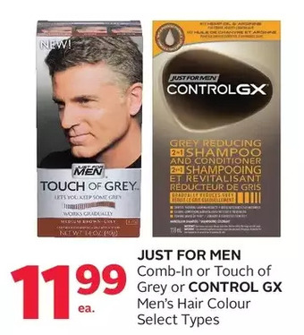 Rexall Just for men comb-in or touch of grey or control gx men's hair colour offer