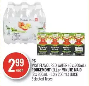 Shoppers Drug Mart Pc mist flavoured water, rougemont or minute maid juice offer