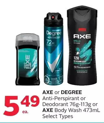 Rexall Axe or degree anti-perspirant or deodorant or axe body wash offer