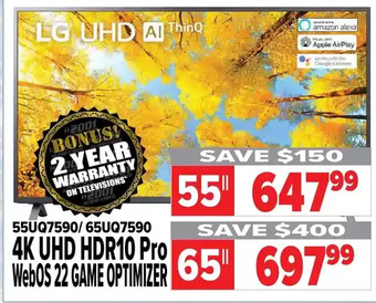2001 Audio Video Lg 55" 4k uhd hdr10 pro webos 22 game optimizer | 65" offer