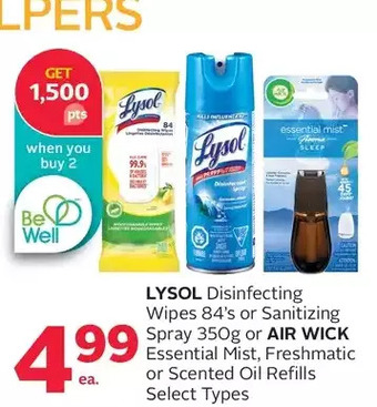 Rexall Lysol disinfecting wipes or sanitizing spray or air wick essential mist, freshmatic or scented oil refills offer