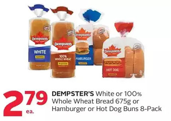 Rexall Dempster's white or 100% whole wheat bread or hamburger or hot dog buns offer