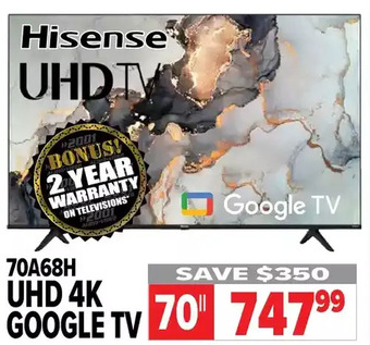 2001 Audio Video Hisense 70" uhd 4k google tv offer