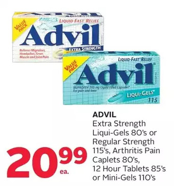 Rexall Advil extra strength liqui-gels or regular strength, arthritis pain caplets, 12 hour tablets or mini-gels offer