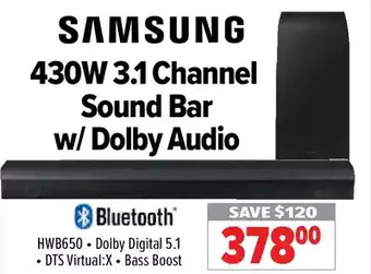 2001 Audio Video Samsung 430w 3.1 channel sound bar w/dolby audio offer