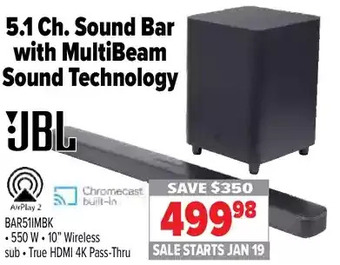 2001 Audio Video Jbl 5.1 channel sound bar with multibeam sound technology offer