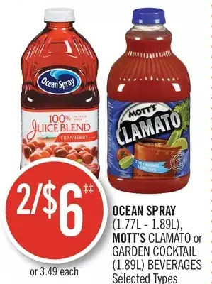 Shoppers Drug Mart Ocean spray, mott's clamato or garden cocktail beverages offer