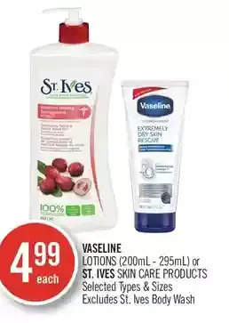 Shoppers Drug Mart Vaseline lotions or st. ives skin care products offer