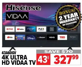 2001 Audio Video Hisense 4k ultra hd vidaa tv offer