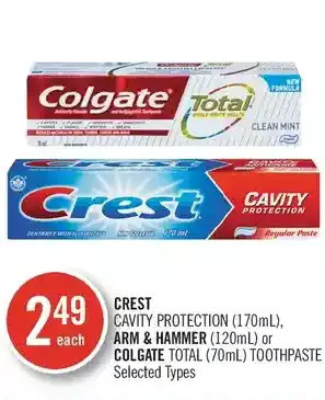 Shoppers Drug Mart Crest cavity protection, arm & hammer or colgate total toothpaste offer